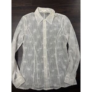 ESCADA Vintage White Eyelet Lace Rose Embroidered Button Down Shirt Size 34 US 4